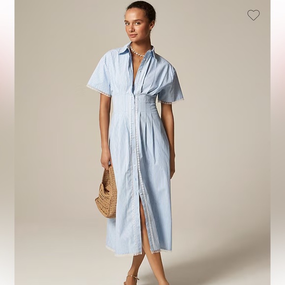 J. Crew Dresses & Skirts - J. Crew Light Blue and White Striped Midi Shirt Dress